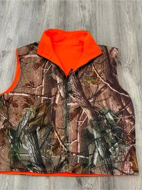 Fieldline Realtree Camo Reversible Hunting Vest Mens XL Blaze Orange Fleece